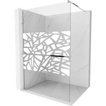 Mexen Kioto+ sprchová stěna s poličkou Walk-in 130 x 200 cm, bílý vzor, chrom - 800-130-121-01-85 Sprchové stěny