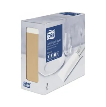 Příbor NATURAL kapsička na příbory s bílým ubrouskem - 2 vrstvy