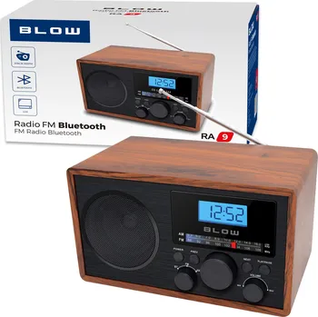 Radiopřijímač KUCHYŇSKÉ RÁDIO S NAPÁJENÍM ZE SÍTĚ RETRO BLUETOOTH FM/AM LCD HODINY ANTÉNA BLOW RA9 V2