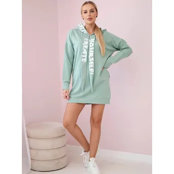 Dámská mikina Mikinové šaty s kapucí nebo dlouhá mikina 0042 tmavá máta, VELIKOST UNI ( S, M , L )