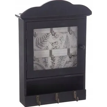 Skříňka na klíč SKŘÍŇKA NA KLÍČE černá 9 HÁČKŮ sklo, kov a MDF