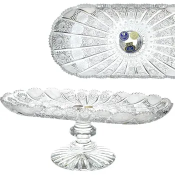 Bohemia Crystal hand cut Podnos 34 cm na noze - bohatý brus 500PK