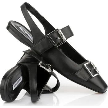 Dámské baleríny BALERÍNY KARL LAGERFELD KONNIE DOUBLE STRAP PUMP BLACK LTHR W/SILVER
