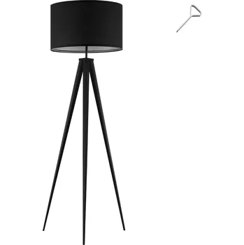 Žárovka TecTake Stojací lampa Lunaris, textilní stínidlo, trojnožka, černá