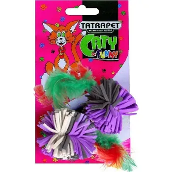 Hračka pro kočku Tatrapetmíček flisový s peřím pro kočku 4cm/2kusy (bal.)