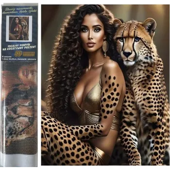 Diamantové malování Diamantový obrázek - Žena a gepardem - 30 x 40 cm - 2001716