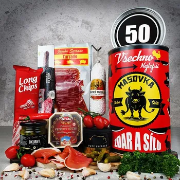 Dárkový potravinový koš Originální dárkový koš masová konzerva pro chlapa
