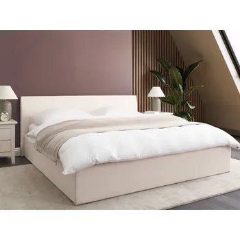 Ložnice Postel krémově bílá s rámem buklé čalouněná s úložným prostorem 180 x 200 cm minimalistický vzhled ložnice Beliani