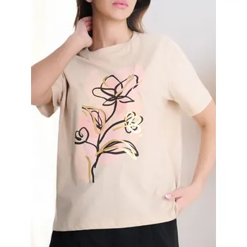 Dámská móda Sinsay - Tričko s krátkými rukávy a potiskem - krémová - 8729J-12X - 8729J-12X-S