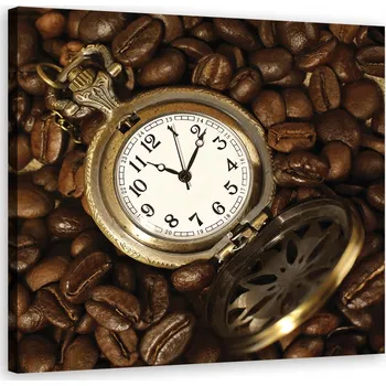 Obraz Obraz na plátně, Hodiny a kávová zrna - 40x40