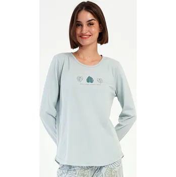 Dámské pyžamo Vienetta Dámské dlouhé pyžamo Sofie s listovým motivem, světle zelená XXL i232_9929_55455957:světle zelená XXL