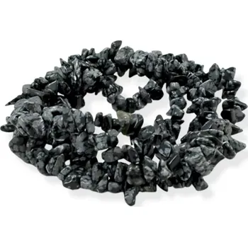 Materiál na výrobu šperku Obsidián vločkový, vrtané zlomky – 20 cm návleku