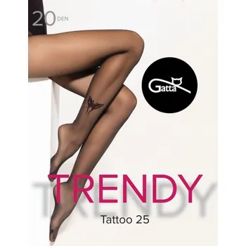 Dámské punčochy Punčocháče silonky punčochové kalhoty Gatta Tattoo 25 černé s motýlem 20 den Velikost silonek: M