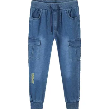 Chlapecké kalhoty CHLAPECKÉ RIFLOVÉ tepláky modré Kugo CK0934 (Chlapecké kalhoty ze slabé elastické rifloviny)