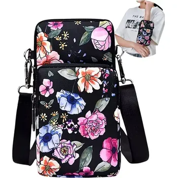 Taštička na telefon KVĚTINA (Dámská taštička na telefon a doklady s potiskem květin)