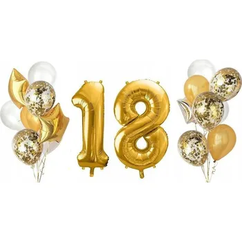 Balónek Sada balónků ZLATÁ, konfety a ČÍSLICE 18 k narozeninám