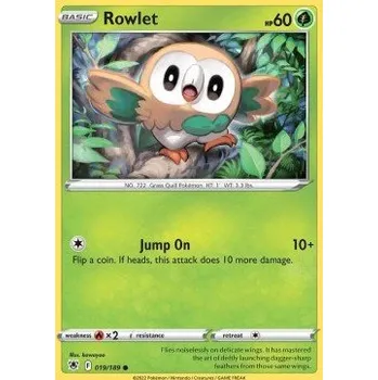 Volný čas Pokémon ASR 019/189 Rowlet - Astral Radiance Stav: Near Mint, Verze: NORMAL