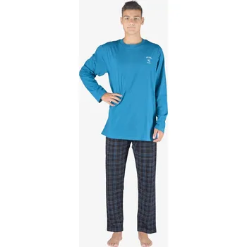 Pánské pyžamo GINA pánské pyžamo dlouhé pánské, šité, s potiskem Pyžama 2023 79145P Barva: petrolejová černá, Velikost: XXL