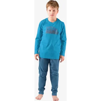 Chlapecké pyžamo GINA dětské pyžamo dlouhé chlapecké, šité, s potiskem Pyžama 2022 69003P Barva: měsíc petrolejová, Velikost: 140/146