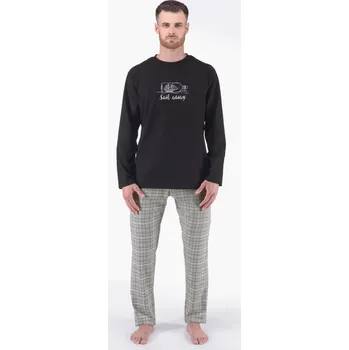 Pánské pyžamo GINA pánské pyžamo dlouhé pánské, šité, s potiskem Pyžama 2024 79177P Barva: černá šedá, Velikost: L