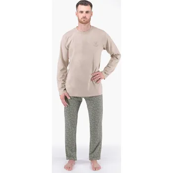 Pánské pyžamo GINA pánské pyžamo dlouhé pánské, šité, s potiskem Pyžama 2024 79175P Barva: šedohnědá šedá, Velikost: L