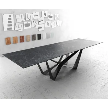 Jídelní stůl Jídelní stůl Edge 300x100cm Laminam® keramika šedá podnož plochá ocel