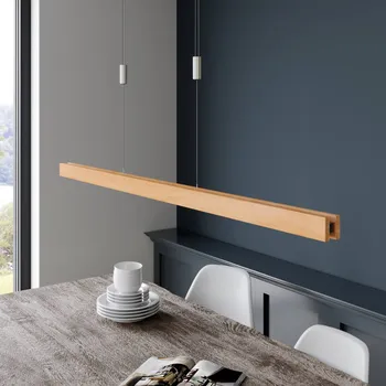 Závěsné svítidlo Quitani LED Alin, délka 138 cm, přírodní dub - Plénum box - délka 49,5 cm, šířka 5 cm, výška 5 cm přírodní dub, matný nikl LED 38 W celkem - Doprava zdarma