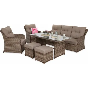 Zahradní sestava Zahradní sedací souprava 6 ks umělý ratan / látka / sklo