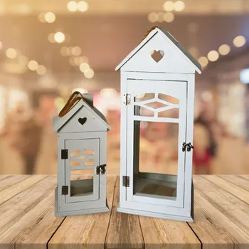 Lucerna Harasim velkoobchod s. r. o. dřevěná lucerna Lila se srdcem bílá, sada 2 ks