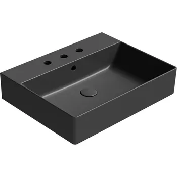 GSI KUBE X keramické umyvadlo 60x47cm, broušená spodní hrana, 3 otvory, černá mat