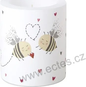 Svíčka IHR BEE MY VALENTINE velká dekorativní svíčka zamilované včelky a malá srdíčka