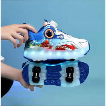 Dětská treková obuv Dětské LED kolečkové tenisky 2v1 (vel. od 29-40 EUR) - červené/modré Barva: modrá, Velikost EUR: 29