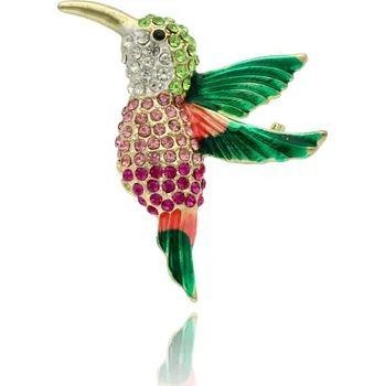 Brož Yvon Barevná brož kolibřík s krystaly a smaltovanými detaily
