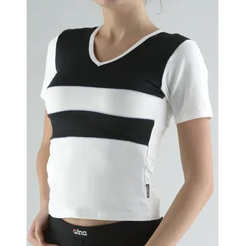 Dámské tričko GINA dámské tričko s krátkým rukávem, krátký rukáv, šité 98003P Barva: bílá černá, Velikost: S