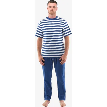 Pánské pyžamo GINA pánské pyžamo triko krátký rukáv, dlouhé kalhoty, šité, jednobarevné Pyžama 2022 79140P Barva: lékořice bílá, Velikost: L