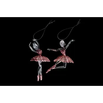 Dekorace baletka (imitace skla) - růžová, set 2ks (zn. ChristmasDecoration)