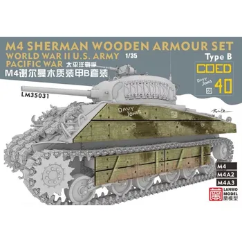 Plastikový model LANMO Model 1/35 M4 Sherman wooden armour Type B world war II U.S. Army Pacific war