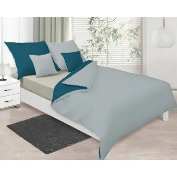 Povlečení Povlečení 140x200 Double Face, tyrkysová/tmavě stříbrná, s jedním povlakem na polštář