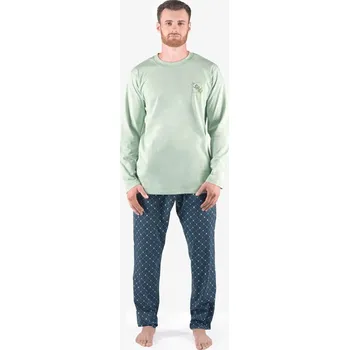 Pánské pyžamo GINA pánské pyžamo dlouhé pánské, šité, s potiskem Pyžama 2024 79171P Barva: šedozelená petrolejová, Velikost: S