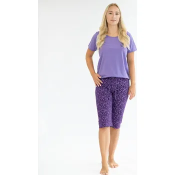 Dámské oblečení GINA dámské pyžamo 3 dámské, 3/4 kalhoty, šité, s potiskem Pyžama 2024 19150P Barva: hyacintová švestková, Velikost: M