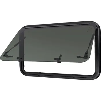 Příslušenství ke karavanu RV Camper Boční okno s tvrzeným sklem s výklopným systémem, zaoblené, roletka, moskytiéra a vnitřní rámeček, vnější barva černá, rozměr 800x500mm (Boční okno pro dodávky karavany, okno pro přestavbu)