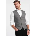 Pánská vesta bez klop v jemné kostce - V1 - ESPIR Barva: Tmavě Šedá, Velikost: L