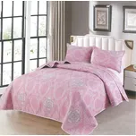 Bavlněný přehoz přes postel na dvojlůžko s 2 povlaky na polštáře - Růžový ornament