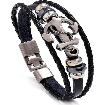 Náramek Gaira® Kožený náramek Kotva 3011, Barva kůže černá