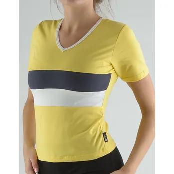 Dámské tričko GINA dámské tričko s krátkým rukávem, krátký rukáv, šité 98009P Barva: citronová tm.popel, Velikost: S