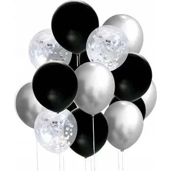 Balónek BALÓNKY sada ČERNÉ STŘÍBRNÉ s konfetami 24 ks