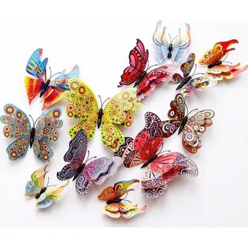 Samolepící dekorace VELKÉ DEKORATIVNÍ MOTÝLI na zeď BAREVNÍ 12 KS