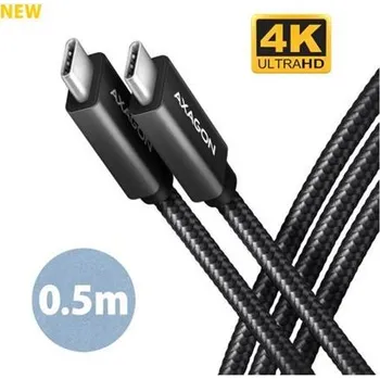 Datový kabel AXAGON BUCM32-CM05AB, SPEED+ kabel USB-C - USB-C, 0.5m, USB 20Gbps, PD 100W 5A, 4K HD, ALU, oplet, černý