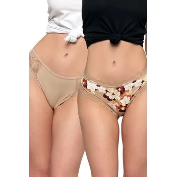 Kalhotky 2 pack kalhotek BCL1900-0078 béžové a květinové L - Dárková krabička