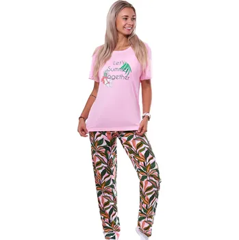 Dámské noční prádlo Růžové i zelené s listím jemné luxusní pyžamo pro ženy či dívky LET S SUMMER TOGETHER 1B2010 růžová s